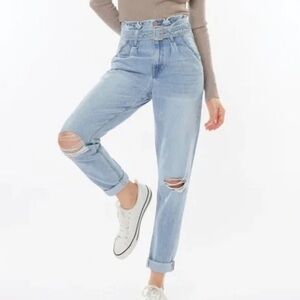 Kancan belted paper bag mom jeans